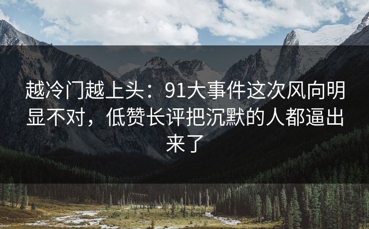 越冷门越上头：91大事件这次风向明显不对，低赞长评把沉默的人都逼出来了